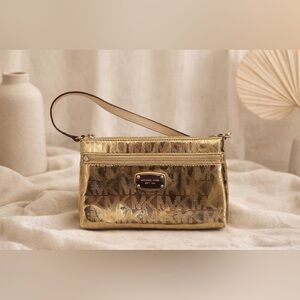 Michael Kors Gold Mirror MK Monogram Wristlet Shoulder Bag